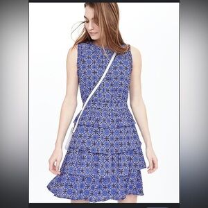 Banana Republic Taylor Tile Tiered Fit & Flare Dress in blue and purple mandala